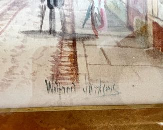 Framed and Matted Street Scene Watercolor by Wilfred Bosworth Jenkins