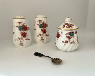 Minton Ancestral Salt & Pepper Shakers, Mustard Jar