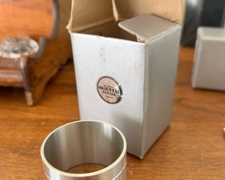 4 Boxed Oriental Pewter Napkin Rings