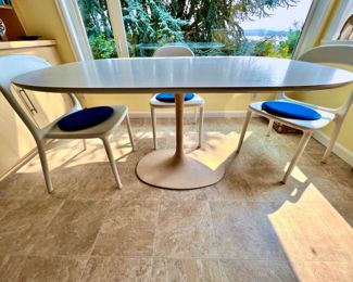 White Tulip Table, Five White Ikea Chairs
