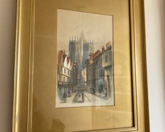 Framed and Matted 19th Century Petergate Yorkshire Watercolor by Wilfred Bosworth Jenkins