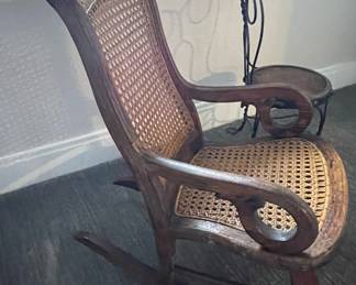 Cane Back Scroll Arm Rocking Chair