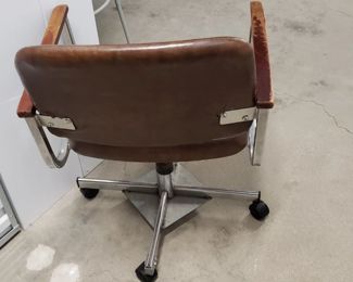 Vintage MCM Globe Business Essentials Inc Chrome Frame Brown Padded Fabric Seat & Vinyl Back Office Chair on Wheels   Call
