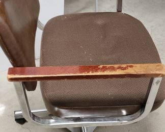 Vintage MCM Globe Business Essentials Inc Chrome Frame Brown Padded Fabric Seat & Vinyl Back Office Chair on Wheels   Call