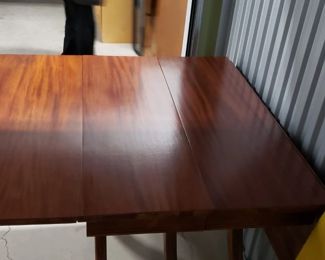 Restored Solid Wood Cherry Drop Down Table With 2 Leafs & Brass Leg Feet Covers Measures: Open 55.5"W x 38.25"D Closed 26"W Leafs 14"W x 38.25"D  $595