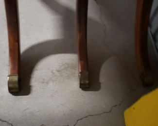 Restored Solid Wood Cherry Drop Down Table With 2 Leafs & Brass Leg Feet Covers Measures: Open 55.5"W x 38.25"D Closed 26"W Leafs 14"W x 38.25"D  $595