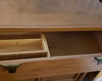 MCM Mid Century 2 pc Cabinet with Original Hardware (Missing 1 glass from top) Bottom 33"W x 20"D x 32"H Top 31"W x 33"H x 13"D $495