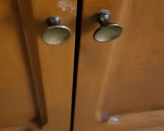 MCM Mid Century 2 pc Cabinet with Original Hardware (Missing 1 glass from top) Bottom 33"W x 20"D x 32"H Top 31"W x 33"H x 13"D $495