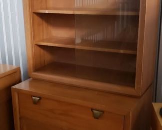 MCM Mid Century 2 pc Cabinet with Original Hardware (Missing 1 glass from top) Bottom 33"W x 20"D x 32"H Top 31"W x 33"H x 13"D $495