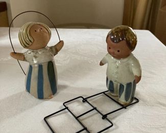 Vintage Ceramic Little Boy & Girl Figurines Jumping Rope & Playing Hopscotch    Call