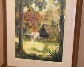 Framed & Matted Farmhouse in the Woods Print Call