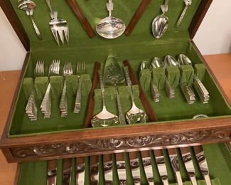 Vintage Upscale Silver Plated? Flatware Set in Wooden Box  Service for12? Call
