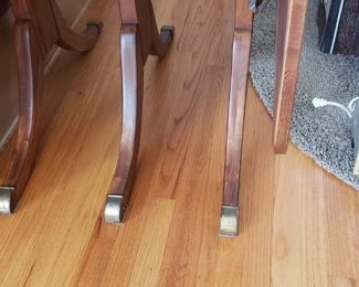 Restored Solid Wood Cherry Drop Down Table With 2 Leafs & Brass Leg Feet Covers Measures: Open 55.5"W x 38.25"D Closed 26"W Leafs 14"W x 38.25"D     $595