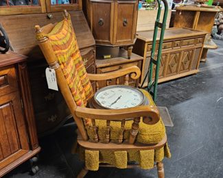 (2) Solid Wood With Light Blue Padded Seat & Back Cushion  Rocker Glider Chairs $195 for Pair   