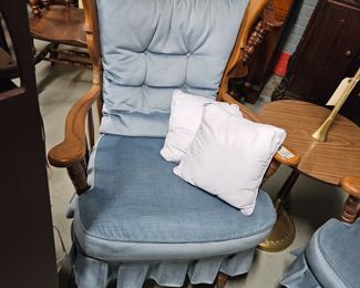 (2) Solid Wood With Light Blue Padded Seat & Back Cushion  Rocker Glider Chairs $195 for Pair   