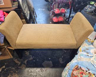 Tan Padded Fabric Bench with Wooden Legs 42"W x 18" x 26"H  $85