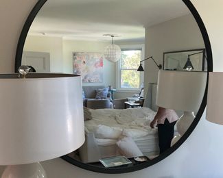 RESTORATION HARDWARE MIRROR AND PAIR OF MATCHING LAMPS
