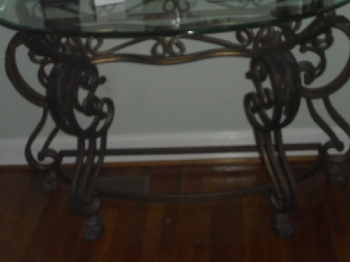 Glass bevel top entry table