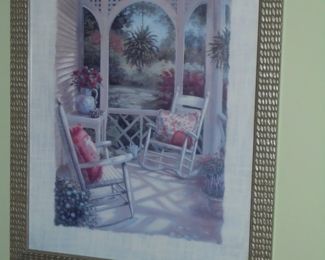 Matted/framed picture front porch scene