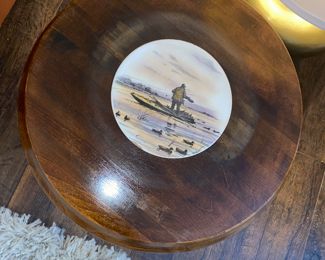 3 legged milkin g stool w/ hand painted tile top