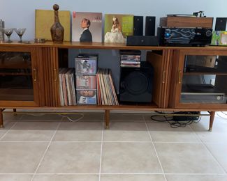 mcm tambour-door stereo console & bar