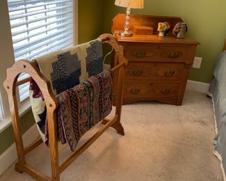 oak blanket rack,  antique oak dresser
