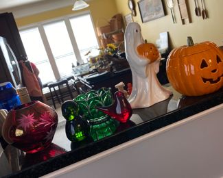 Cut Bohemian glass, and tasteful Halloween decor 