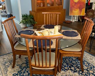 MCM style table, blue (teal) 8x11 area rug