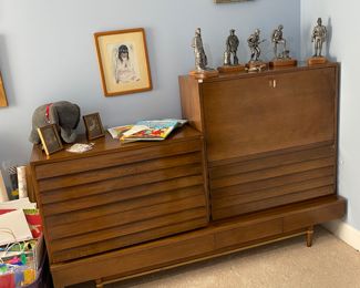 Merton Gershun for American of Martinsville MCM modular walnut sideboard. credenza bench (3 pces, endless possibilites)