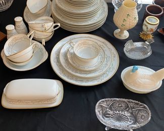 MIKASA Stanwyck Pattern china, BELLEEK Irish porcelain tea light