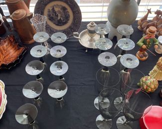 Smokey MCM glass wine and martini glasses