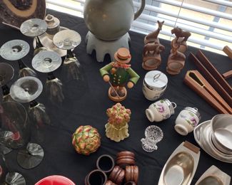 German incense smoker, Fitz & Floyd Asparagus/artichoke salt n pepper,  Royale Worchester egg coddlers ,  MCM sugar Cream, MCM nutcracker