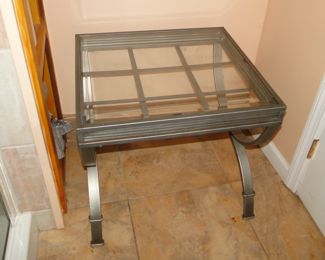 Glass and metal Square (ish) side Table 24x22" $50