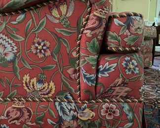 Pair of Baker Furniture Club Chairs Upholstered In A Clarence House Fabric With Contrasting Piping. Each Chair Measures 32" W x 36" D. Photo 2 of 4.