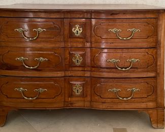 Antique French Provincial Regency-Style Fruitwood Commode with Brass Hardware. Photo 1 of 6.