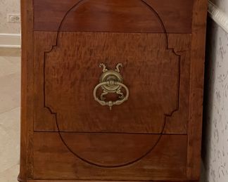 Antique French Provincial Regency-Style Fruitwood Commode with Brass Hardware. Photo 5 of 6.