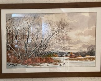 Florian Lawton, "Valley West." Watercolor on Paper. Measures 24" x 39." Signed. Photo 1 of 2.