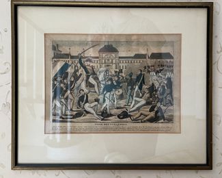 Antique Hand-Painted Etching, "Prise Des Tuilleries" - 4 Available (3 Shown). Each Measures 12" x 9" without Frame; 18.25" x 15.5" with Frame. Photo 2 of 4.