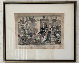 Antique Hand-Painted Etching, "Prise De L'Hotel De Ville" - 4 Available (3 Shown). Each Measures 12" x 9" without Frame; 18.25" x 15.5" with Frame. Photo 3 of 4.