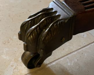 Antique Georgian-Style Satinwood Banded Double Pedestal Dining Table with Claw Feet. Measures 66" - 120" L (with four 13.5" Leaves) x 40" W x 28.5" H. Photo 5 of 5.