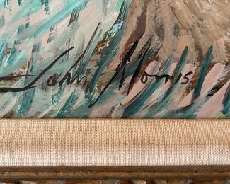 John Morris, "Paris Park Scene." Oil on Masonite. Measures 51" x 31" Without Frame. Photo 2 of 2.