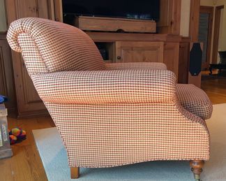 Edward Ferrel Club Chair Upholster in A Maize & Red Check Fabric - 2 Available. Each Measures 36" W x 42" D. Photo 2 of 4.