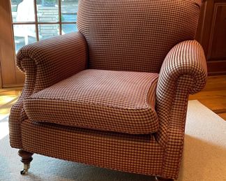 Edward Ferrel Club Chair Upholster in A Maize & Red Check Fabric - 2 Available. Each Measures 36" W x 42" D. Photo 1 of 4.