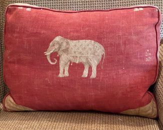 Down-Filled Elephant Print Pillows - 4 Available. Each Measures 20" W x 14" D.