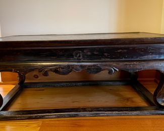 Golden Triangle Antique Chinese Elmwood Kang / Low Table with Decorative Key. Measures 32" W x 19" D x 13" H. Photo 1 of 6.