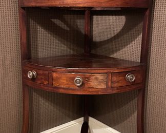 Antique 19th Century English Mahogany Corner Washstand. Measures 42" H - 2 Available. Photo 1 of 3.