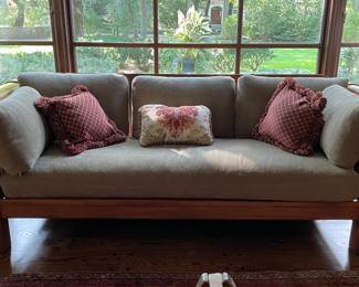 Vintage 1970s Hickory Chair Cherry Wood Sofa. Measures 88" W x 38" D. Photo 1 of 4.