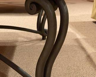 Vintage Hickory Chair Cherry Wood Cocktail Table with Wrought Iron Base. Measures 40" x 40" x 16" H. Photo 2 of 3.