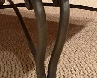 Vintage Hickory Chair Cherry Wood Cocktail Table with Wrought Iron Base. Measures 40" x 40" x 16" H. Photo 3 of 3.