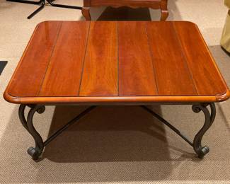 Vintage Hickory Chair Cherry Wood Cocktail Table with Wrought Iron Base. Measures 40" x 40" x 16" H. Photo 1 of 3.